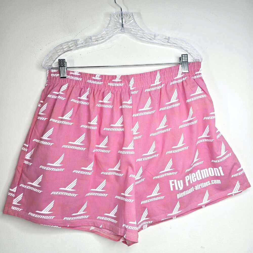 Vintage NWOT Fly Piedmont Airlines Pink White Elastic Shorts Made In USA